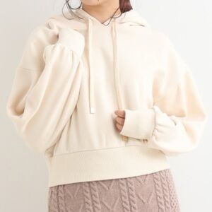 Majestic Legon Soft Fleece Lined Cropped Hoodie Size M Ivory Japan Kawaii